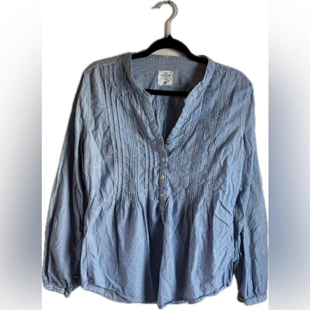 L.O.G.G Light Blue Cotton Popover Pintuck Top